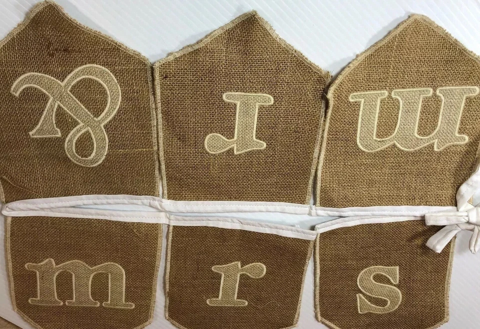 Mr. and Mrs. Banner Wall Décor Wedding Party Bridal Shower Burlap - Image 3 of 4