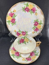 VTG UCAGCO Flower of the June ROSE Footed Cup Saucer & 7-3/4" Plate
