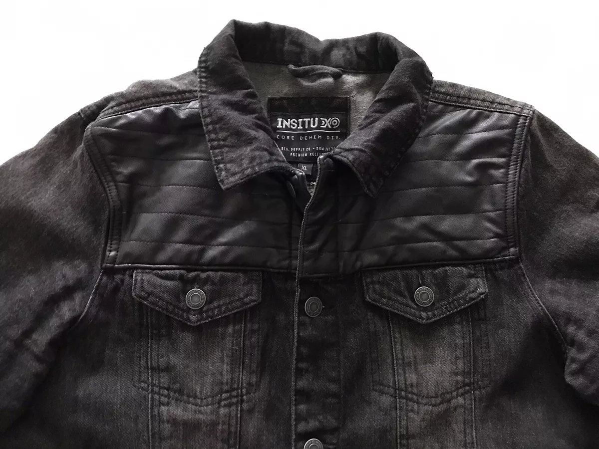 INSITU X Premium Release Black Denim Jacket w Faux Leather Trim