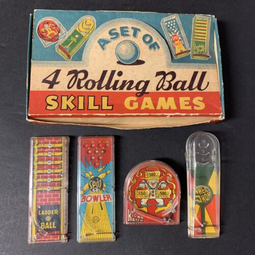 Vintage MARX Set of 4 Rolling Ball Skill Games w/Original Box - Afbeelding 1 van 21