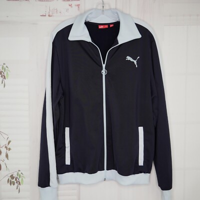 PUMA Track Jacket Medium Blue Full Zip Long Sleeve Banded Cuffs Windbreaker