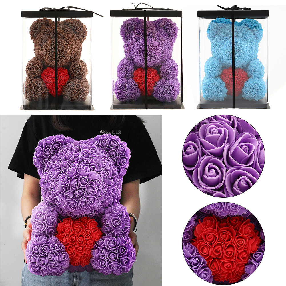 Foam Large Rose Bear 40CM Flower Teddy Gift Box Birthday Valentine Lover  Gift UK