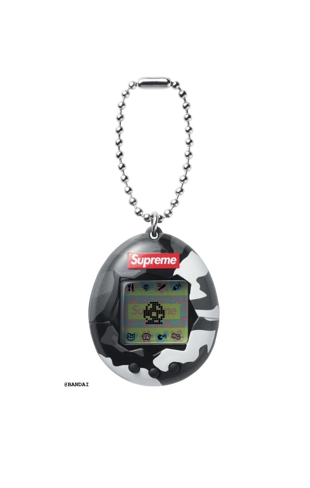 Porte clés Supreme Tamagotchi flambant neuf noir et blanc camouflage