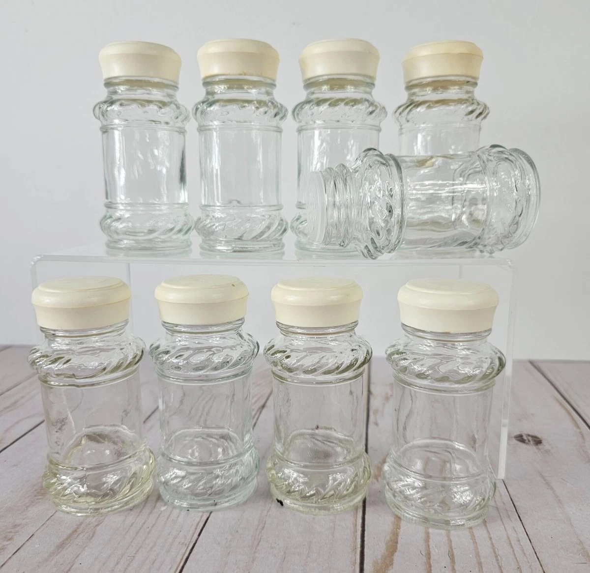 Set of 9 Clear Glass Spice Jars with Rope Pattern and Sifting Lids