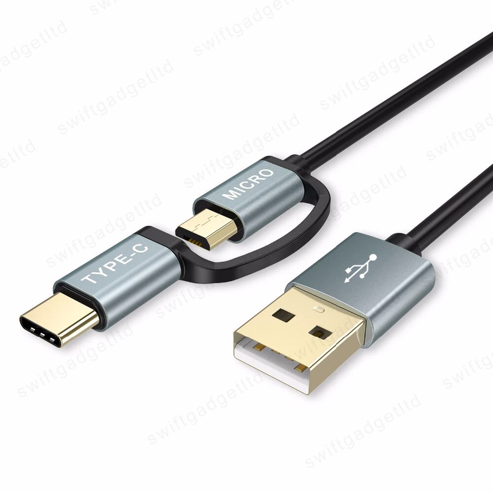 2 in 1 USB C Cable Micro USB Cable Type C Fast Charging Charger Data Lead 1M 2M - Image 2 of 4
