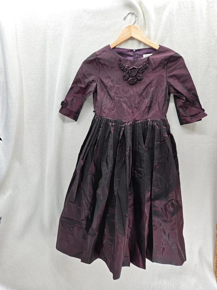 Vestido para niña NEIMAN MARCUS HELENA granate con sombrero talla-10 Foto 2 de 4