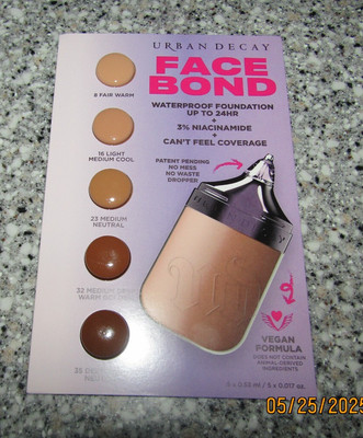 Urban Decay Face Bond Waterproof Foundation 5 Sample Card NEW