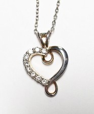 Sterling Silver Heart with Loops Necklace with Cubic Zirconia Stones 18" Chain