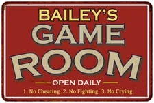 BAILEY'S Game Room Personalized Sign Vintage Look Metal Wall 108120001017