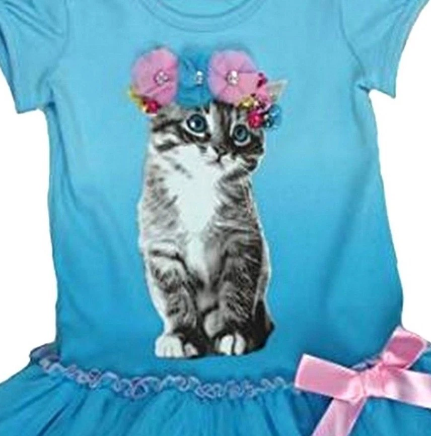 BEAUTEES Girls TUTU DRESS Short Sleeve Diamante Embellished Kitten Cat | 3 yrs