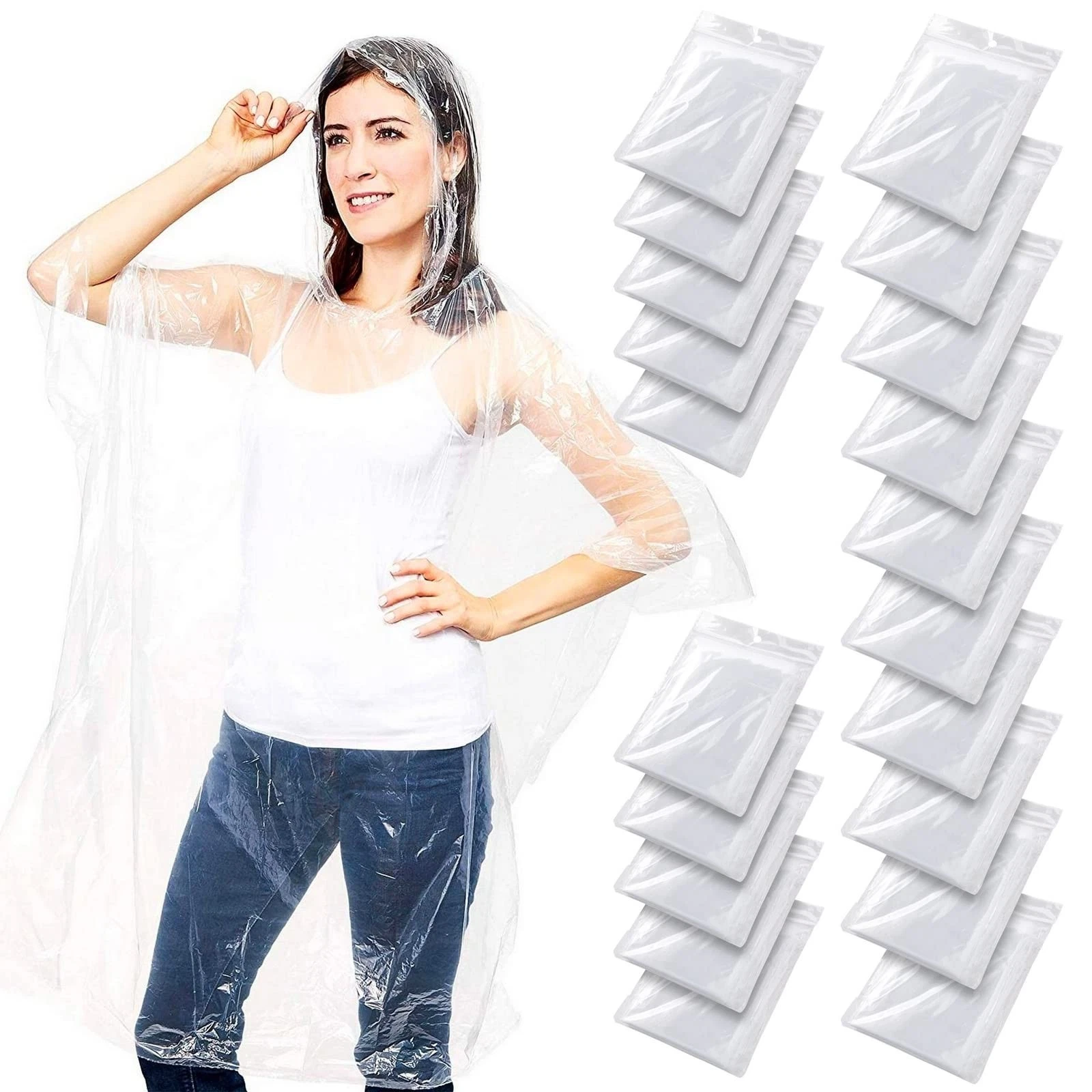 Juvale 20-Pack Disposable Rain Ponchos with Hood for Adults, Lightweight Emer...