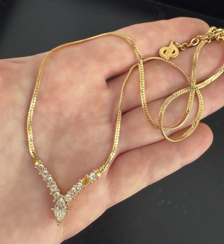 AS IS - Vintage Signed Christian Dior Rhinestone Chain Necklace