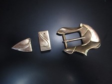 Vintage Abstract Modernist Sterling Silver 3-pc Ranger Belt Buckle Set Signed