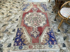 1970s Vintage Turkish Avanos Rug, Geometric Handmade Anatolian Tribal Carpet 3x7