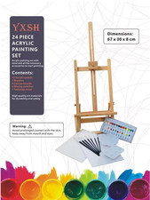 YXSH Acrylic Painting Box & Easel Set - 24 Pcs Adjustable Solid Wood Easel-NEW