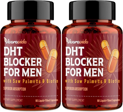 DHT Blocker for Men | Hair Growth Supplement with Saw 90 Count (Pack of 2) 