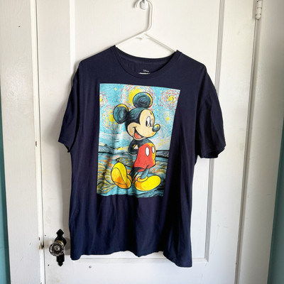 Disney Mickey Mouse Van Gogh Starry Night Navy Short Sleeve T-Shirt Size XL