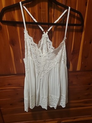 Free People Intimately White Camisole With Tags, Size Large, Lace Edging And Hem