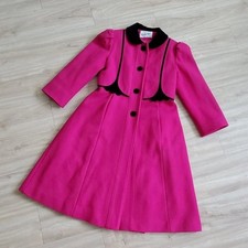 Vintage 70s/80s Rothschild Pink Wool Black Velvet Coat