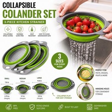 Basket Collapsible Colander Set of 3 Round Silicone Kitchen Strainer