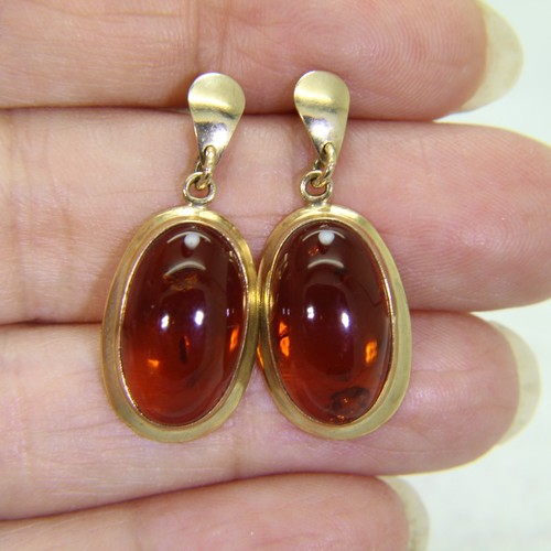 9ct Gold Amber Drop Earrings - Picture 4 of 5