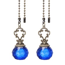 Ceiling Fan Pull Chain, 2Pcs 12" Crystal Ball Pendant Chain Extender, Dark Blue