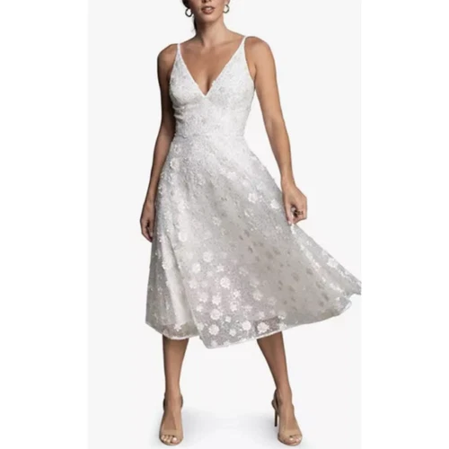 OFF WHITE Abito The Population XL bianco sporco senza spalline paillettes perline stanco vestito corto nuovo con etichette