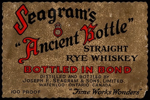 Vintage Canada Bottle Label Seagram’s Ancient Bottle Straight Rye Whiskey