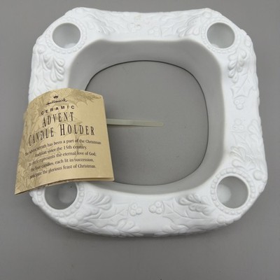 Hallmark Ceramic White Advent Candle Holder Christmas Holly Pattern New 7.5 
