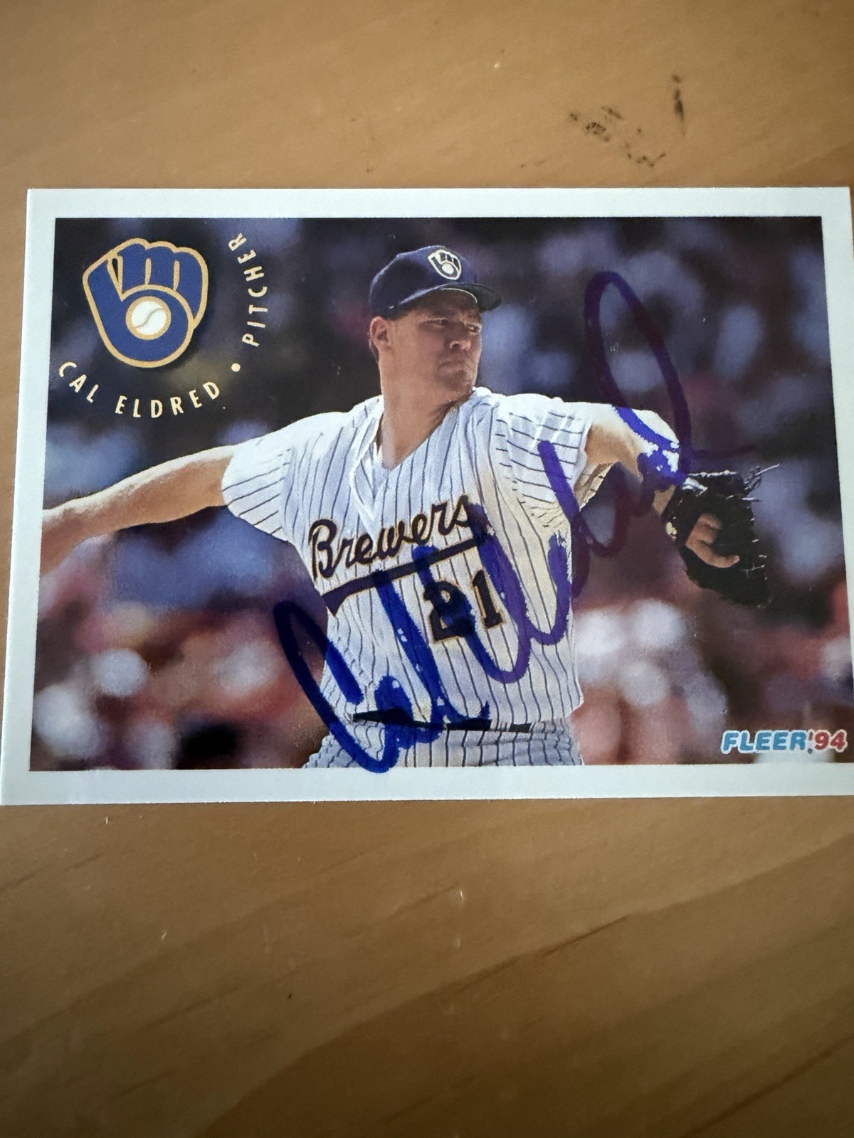 Cal Eldred #175 autographed IP 1994 Fleer Baseball Card Brewers