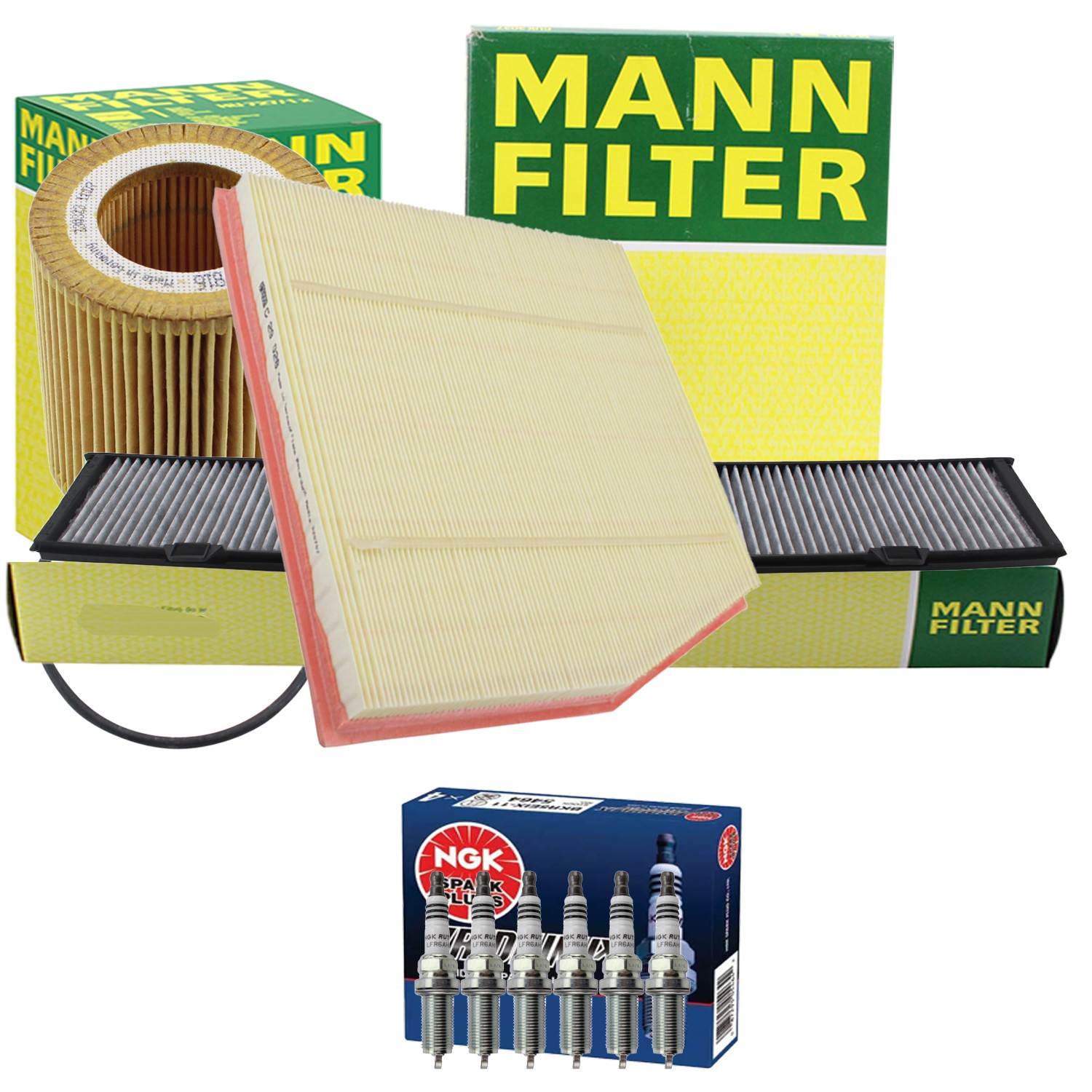 Mann Engine Oil Cabin Air Filter NGK 6 Spark Plugs Kit For BMW F30 328i 3.0L L6