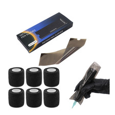 200Pcs Tattoo Black Pen Machine Cover 2.55 inch x 6.7 inch with 6Pcs Grip Tapes