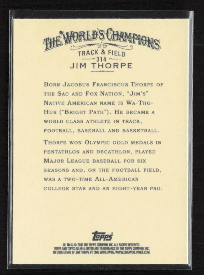 2006 Topps Allen & Ginter #314 Jim Thorpe (T) - Image 2 of 2