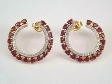 3 Ct Round Cut Lab Created Red Ruby Women's Stud Earrings 14K Yellow Gold Plated