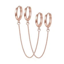 Rnivida 925 Sterling Silver Double Hoop Chains Earrings Double Piercing for W...