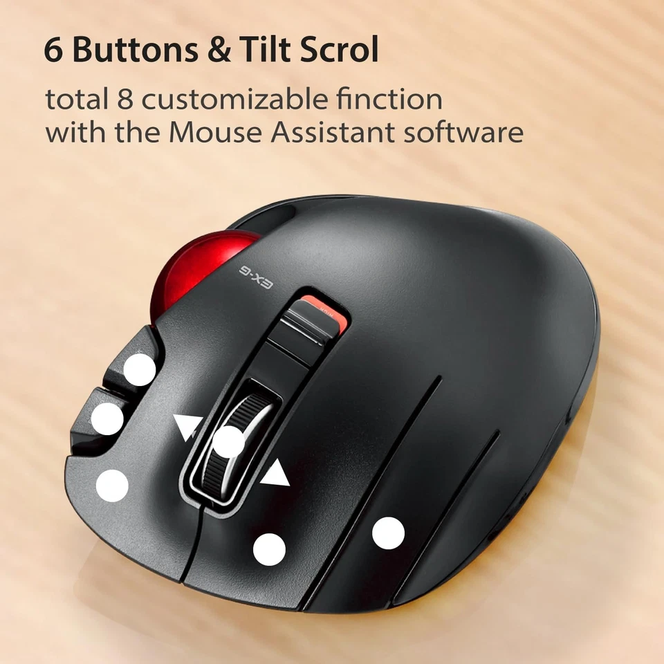 ELECOM EX-G Left Handed Trackball Mouse, 2.4 Ghz USB Wireless, Ergonomic, Thumb - Image 4 of 4