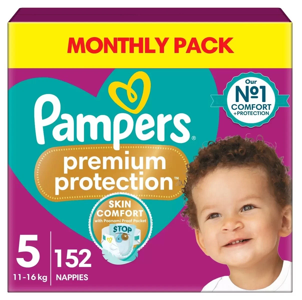 Pampers Size 5 Nappies 11–16kg – Premium Protection Monthly Pack 152 Nappies