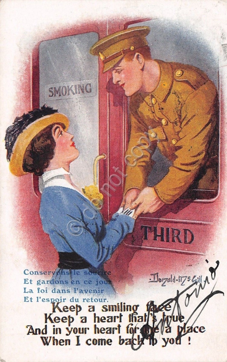 Cartolina - Postcard - Illustrata - Mc Gill - Soldato - treno - innamorati - '10