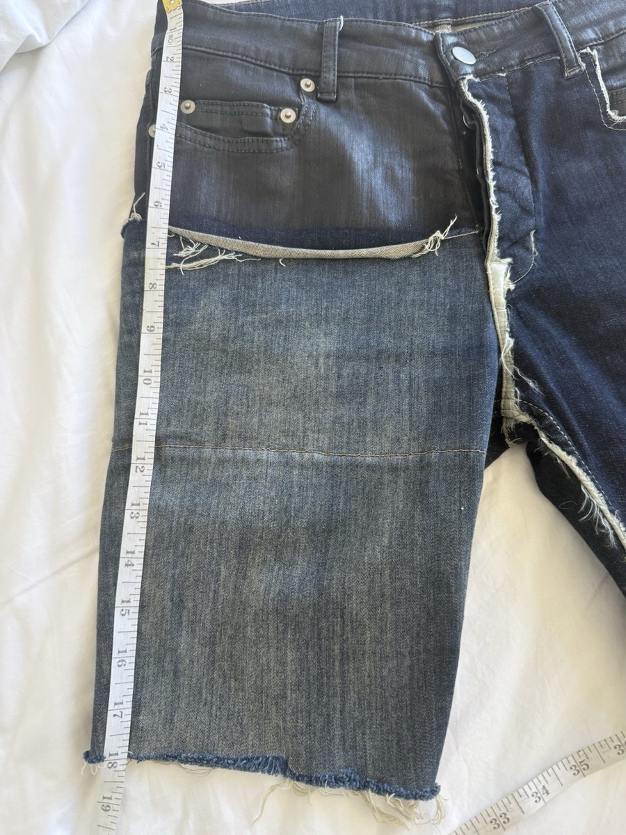 Rick Owens Babel SS19 Denim Combo Shorts Black Wax Patchwork Italy