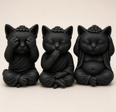 Three Wise Zen Cats - See No Evil Speak No Evil Hear No Evil Multi Colour
