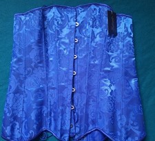 Frederick's of Hollywood Blue Jacquard Floral Underbust Corset Lace Up Size 36