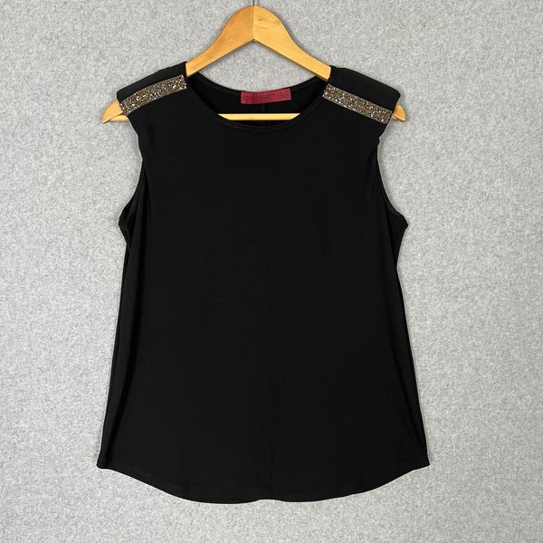 Love Scarlett Top Womens L Black Sleeveless Padded Shoulders Cocktail Gothic