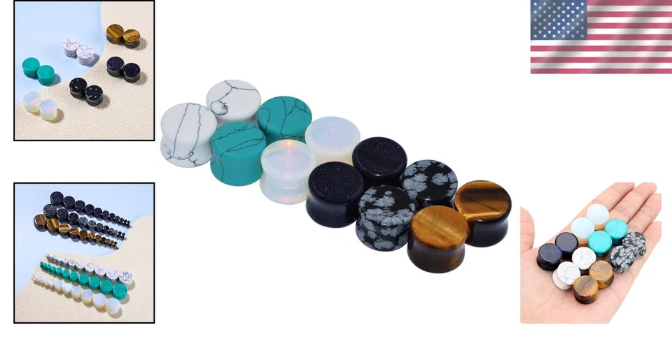 Tampões de ouvido elegantes de pedra natural - Medidores hipoalergênicos de alargamento duplo 8G-13/16" - Imagem 2 de 4