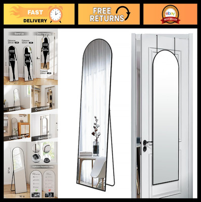 57x16 Full Length Door Hanging Mirror - Floor Stand & Wall Mounted Metal Frame -