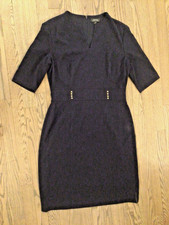 TAHARI ARTHUR S. LEVINE SIZE 10 NAVY BLUE WAISTED KNEE LENGTH DRESS