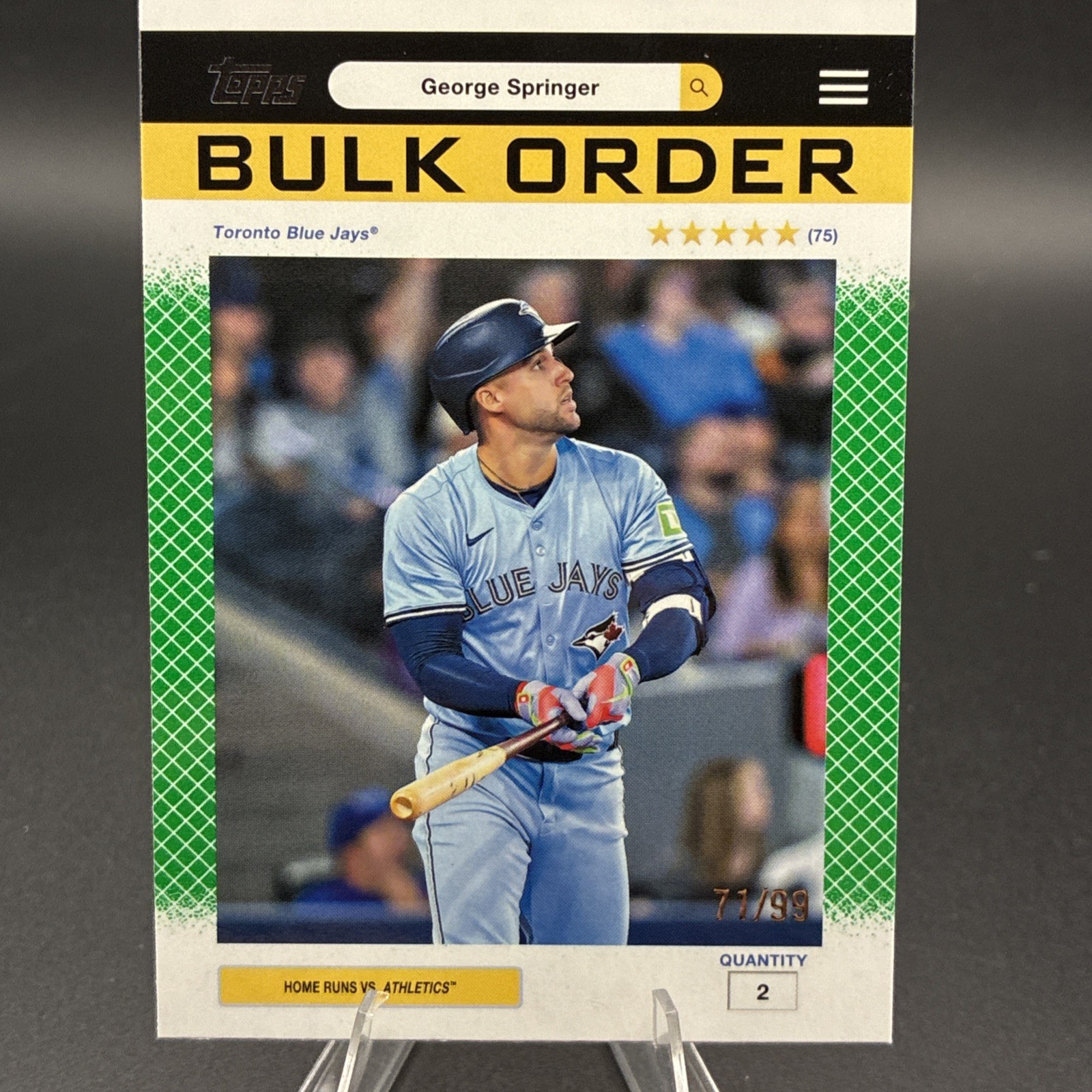 2026 Topps Flagship Collection 2 - George Springer - Bulk Order #BO-3 Green /99
