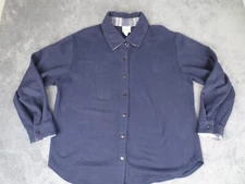 Collections Etc Shirt Women Large Blue Blend Fleece Button Up Long Sleeve Collar