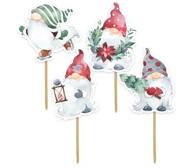 Christmas Gnome Cake Toppers Decorations Double Sided Gonk Cake Pick Flags x 12