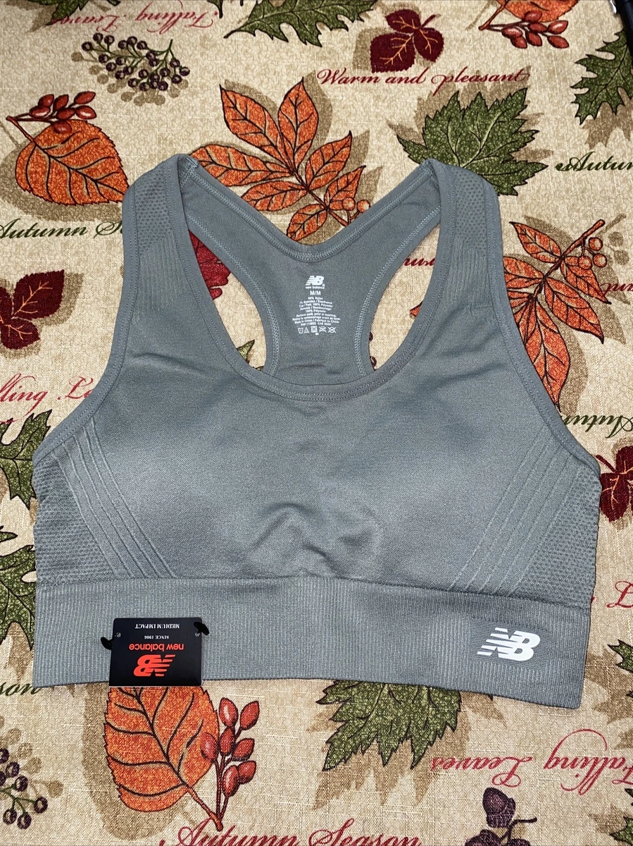 New Balance Medium Impact Sports Bra Style # 112011 SEED GREEN Size MEDIUM