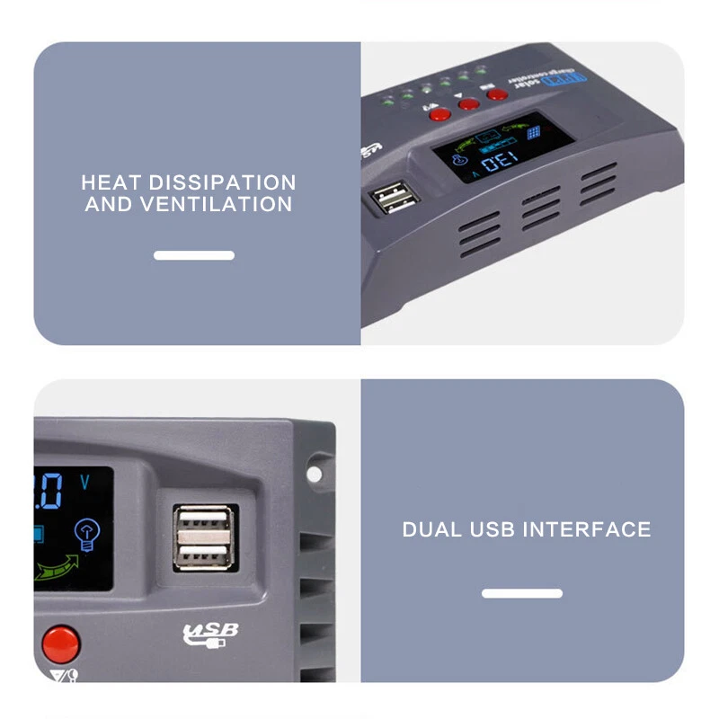 Regolatore di carica solare MPPT 12/24V pannello regolatore di carica batteria doppio LCD - Immagine 2 di 4